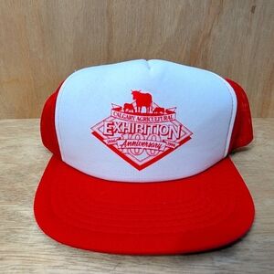 Vintage Calgary Agriculture Exhibition Trucker Hat All Size Red White 100 Years